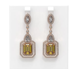 13.85 ctw Canary Citrine & Diamond Earrings 18K Rose Gold