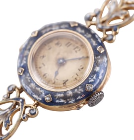 Antique Brevett Yellow Gold Enamel Diamond