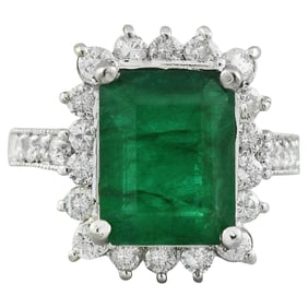 Emerald Diamond Ring 14K White Gold