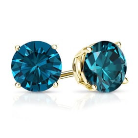 Natural 1.50 CTW Blue Diamond Stud Earrings 18K Yellow Gold