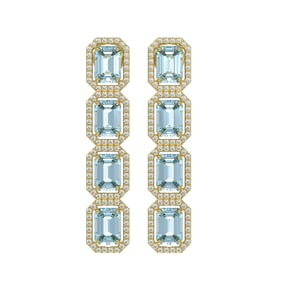 11.54 ctw Aquamarine & Diamond Micro Pave Halo Earrings 10k Yellow Gold