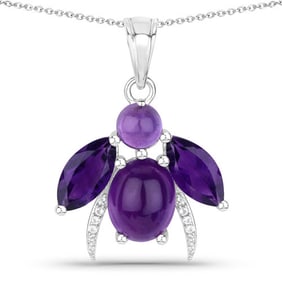 7.70 CT Genuine Amethyst and White Topaz 14K White Gold Pendant