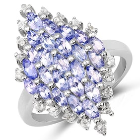 2.40 CT Genuine Tanzanite and White Topaz 14K White Gold Ring