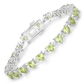 10.24 CT Genuine Peridot and White Diamond 14K White Gold Bracelet