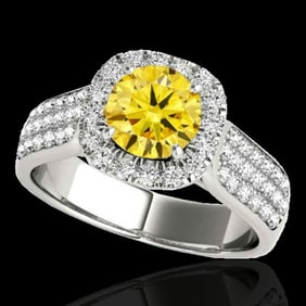 1.8 ctw Certified SI/I Fancy Intense Yellow Diamond Ring 10k White Gold