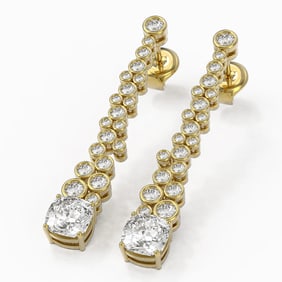 2.5 ctw Cushion Cut Diamond Designer Earrings 18K Yellow Gold