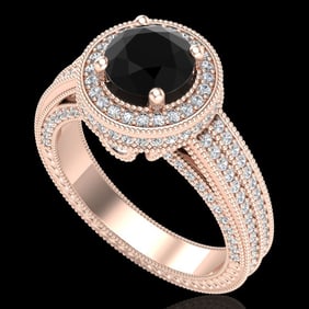 2.8 ctw Fancy Black Diamond Engagment Art Deco Ring 18k Rose Gold