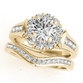 1.56 ctw Certified VS/SI Diamond 2pc Wedding Set Halo 14k Yellow Gold