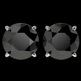4 ctw Fancy Black Diamond Solitaire Stud Earrings 10k White Gold