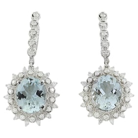 Aquamarine Diamond Earrings 14K White Gold