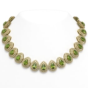 124.02 ctw Tourmaline & Diamond Victorian Necklace 14K Yellow Gold