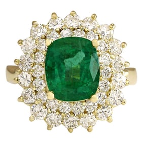 Emerald Diamond Ring 14K Yellow Gold