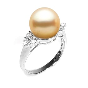 Golden South Sea Pearl and Diamond Anniversary Ring