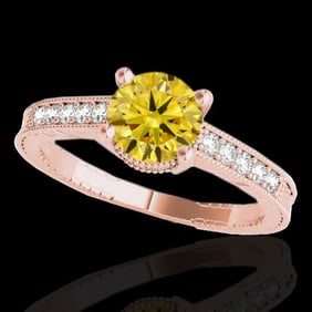 1.45 ctw Certified SI Intense Yellow Diamond Antique Ring 10k Rose Gold