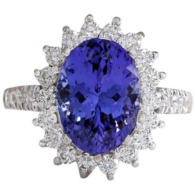 Natural Tanzanite Diamond Ring In 14K White Gold