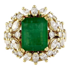 Emerald & Diamond Ring 14K Yellow Gold