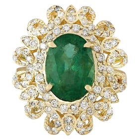 Emerald Diamond Ring 14K Yellow Gold