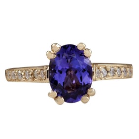 Natural Tanzanite Diamond Ring In 18K Yellow Gold