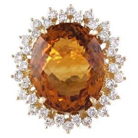 Citrine Diamond Ring 14K Yellow Gold