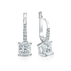 Natural 1.50 CTW Diamond Dangle Earrings 14K White Gold