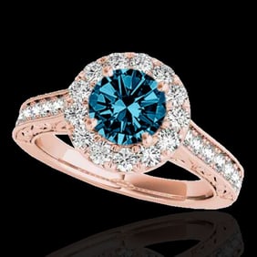2.22 ctw SI Certified Fancy Blue Diamond Halo Ring 10k Rose Gold