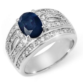 2.44 ctw Blue Sapphire & Diamond Ring 14k White Gold