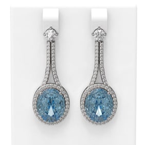 11.83 ctw Blue Topaz & Diamond Earrings 18K White Gold