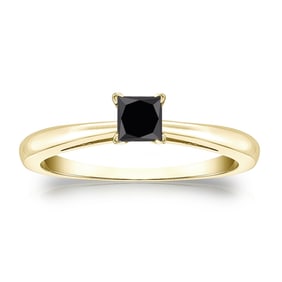 Natural 0.50 CTW Black Diamond Solitaire Ring 14K Yellow Gold