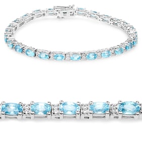 8.84 CT Genuine Blue Zircon and Topaz White 14K White Gold Bracelet