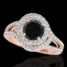 1.9 ctw Certified VS Black Diamond Solitaire Halo Ring 10k Rose Gold
