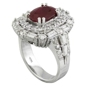 Natural Ruby Diamond Ring In 18K White Gold