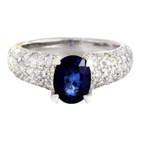 Sapphire Diamond Ring 14K White Gold
