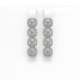 4.52 ctw Cushion Cut Diamond Micro Pave Earrings 18K White Gold