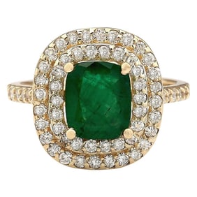 Natural Emerald Diamond Ring In 14K Yellow Gold