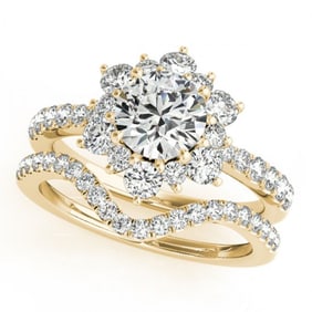 2.22 ctw Certified VS/SI Diamond 2pc Wedding Set Halo 14k Yellow Gold