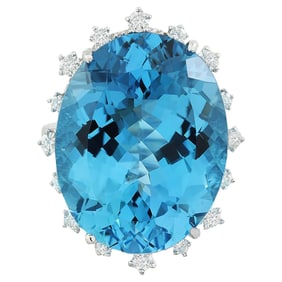 Natural Topaz Diamond Ring in 14K Solid White Gold