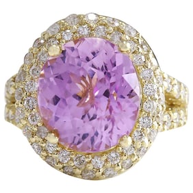 Kunzite Diamond Ring 14K Yellow Gold