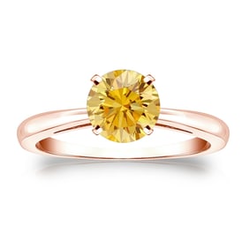 Natural 1.00 CTW Yellow Diamond Solitaire Ring 18K Rose Gold