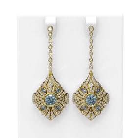 4.19 ctw Aquamarine & Diamond Earrings 18K Yellow Gold