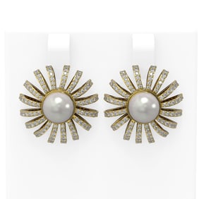 1.88 ctw Diamond & Pearl Earrings 18K Yellow Gold