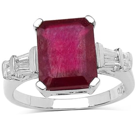 4.30 ct. t.w. Glass Filled Ruby and White Topaz Ring 14K White Gold