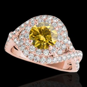 2 ctw Certified SI/I Fancy Intense Yellow Diamond Halo Ring 10k Rose Gold