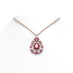 13.08 ctw Ruby & Diamond Necklace 18K Rose Gold