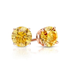 Natural 0.75 CTW Yellow Diamond Stud Earrings 18K Rose Gold