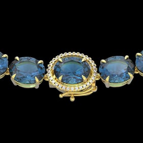 177 ctw London Blue Topaz & Diamond Micro Necklace 14k Yellow Gold