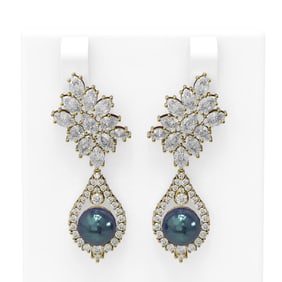 7.05 ctw Diamond & Pearl Earrings 18K Yellow Gold