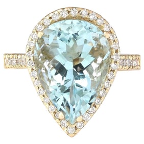 Aquamarine Diamond Ring In 14K Yellow Gold