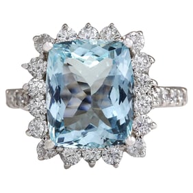Aquamarine Diamond Ring In 14K White Gold