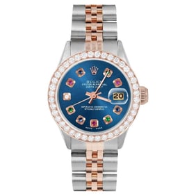 Rolex Ladies Rose Gold Datejust Blue