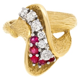 Tulip design ruby & diamond ring